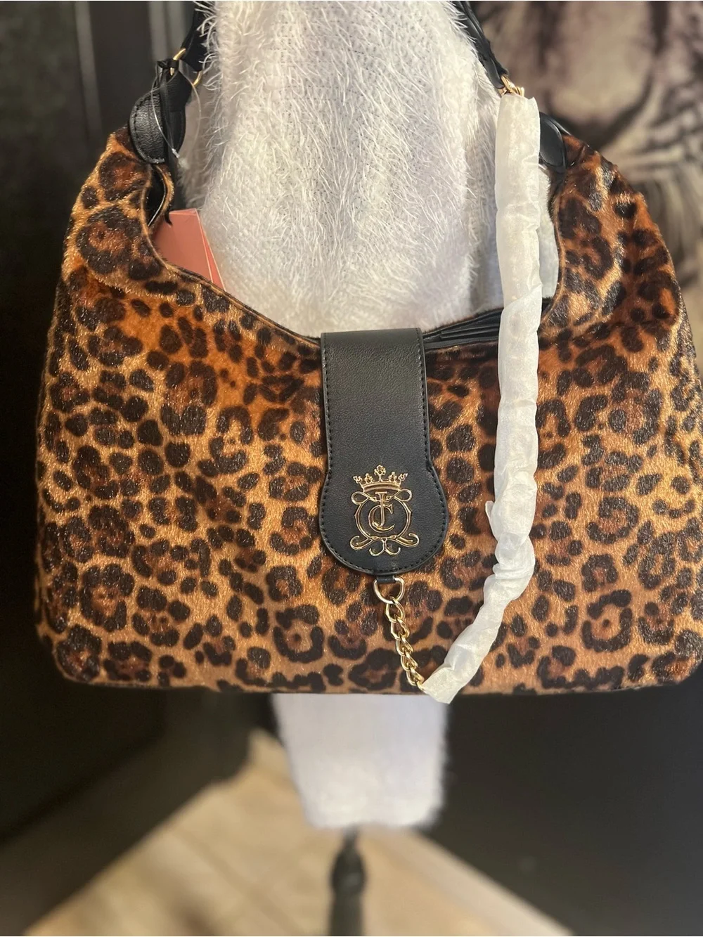 Juicy Couture, Leopard “Juicy Royal Crest” Large Hobo/Coho-NWT